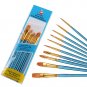 Heartybay 10Pieces Round Pointed Tip Nylon Hair Brush Set, Blue 1pack