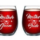 Mother of Bride and Groom 15 oz Stemless Wine Glasses (Set of 2) - Unique Wed...