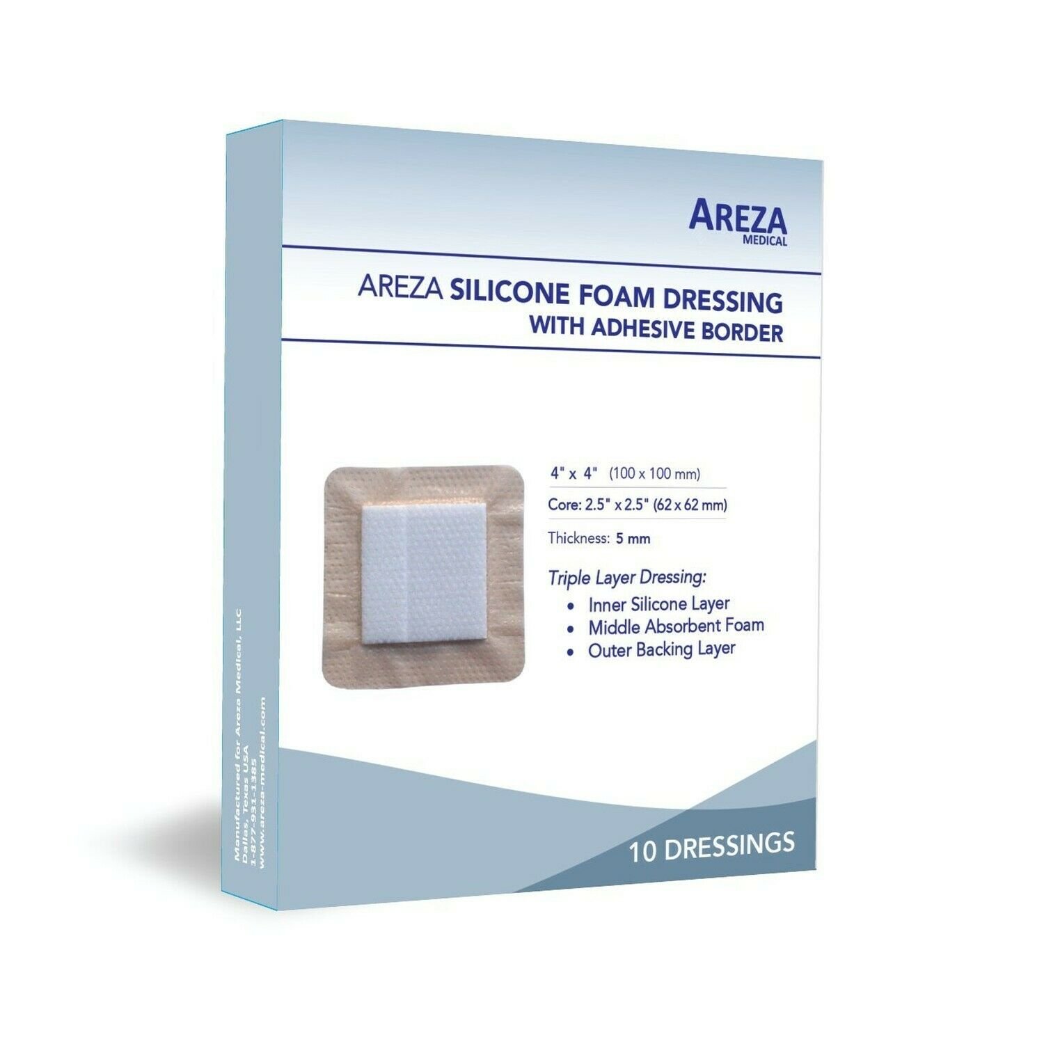 Silicone Foam Dressing with Border (Adhesive) Waterproof 4" X 4" (10 cm X 10 ...