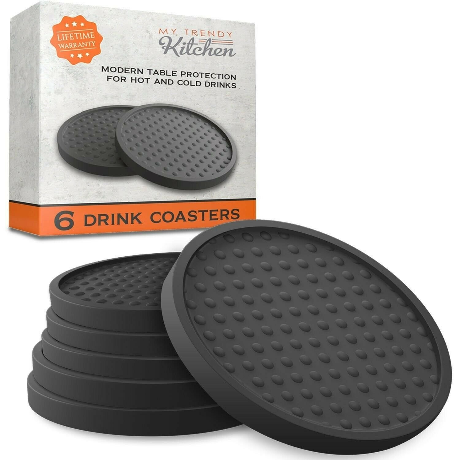 Large Drink Coasters - Absorbs Moisture and Prevents Table Damage, Modern Bla...