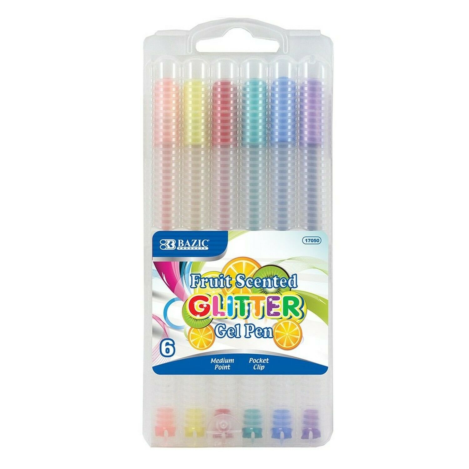 BAZIC 6 Fruit Scented Glitter Color Gel Pen with Case 1