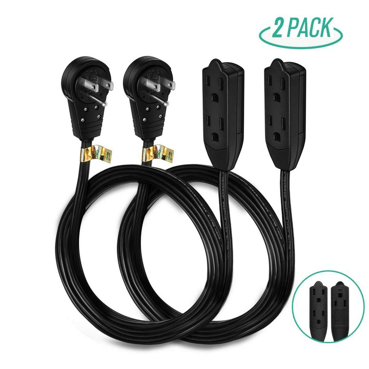 Nekteck [UL Listed] Power Strip Extension Cord [2 Pack] 360 Degree Rotating A...