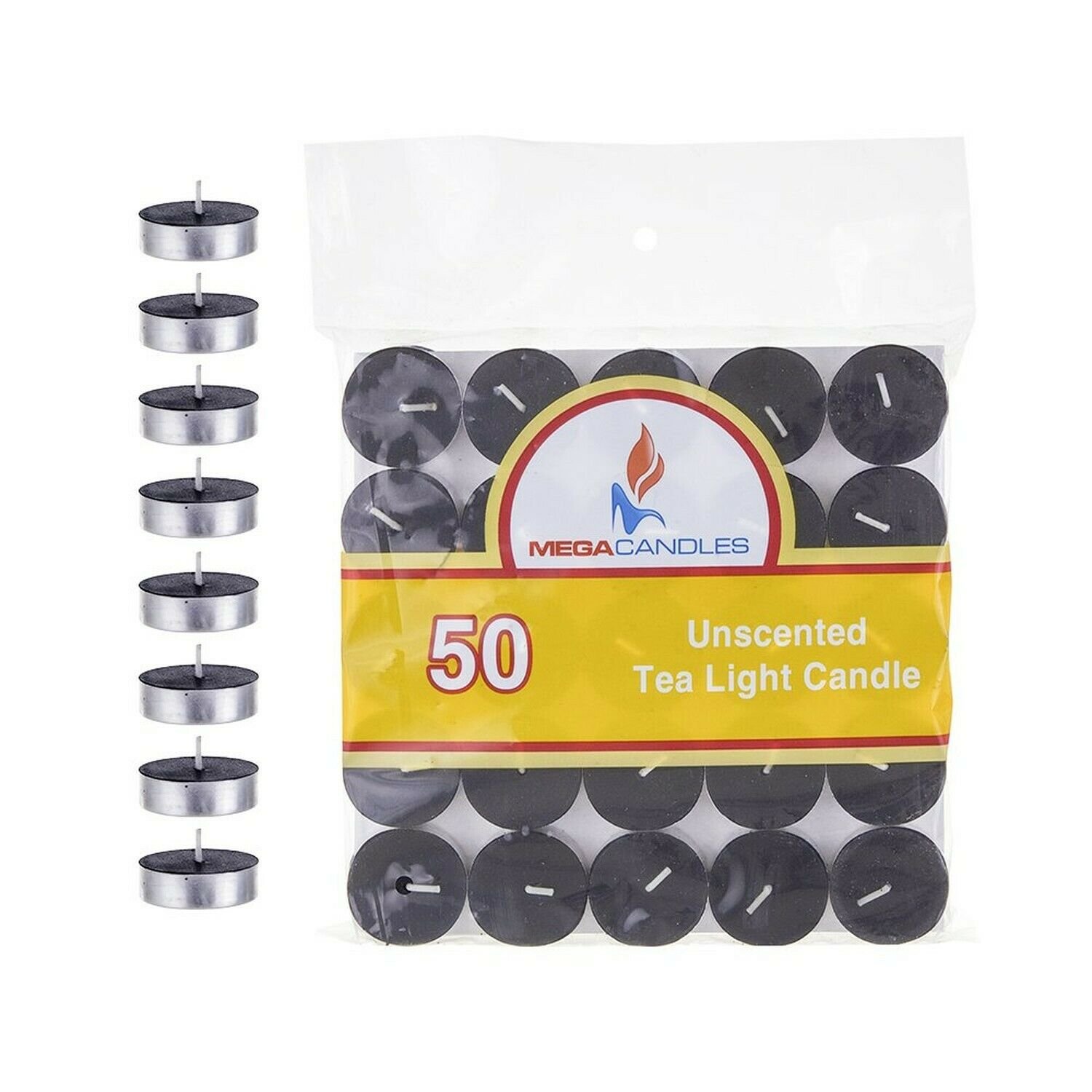 Mega Candles 50 pcs Unscented Black Tea Lights Candle | Pressed Wax Candles 3...