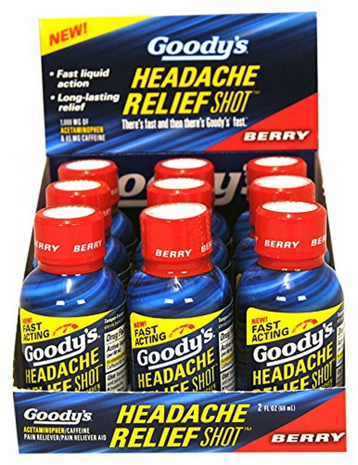 Goody's Headache Relief Shots | Berry Flavor | 9 Shots | 2 oz per Shot | Fast...