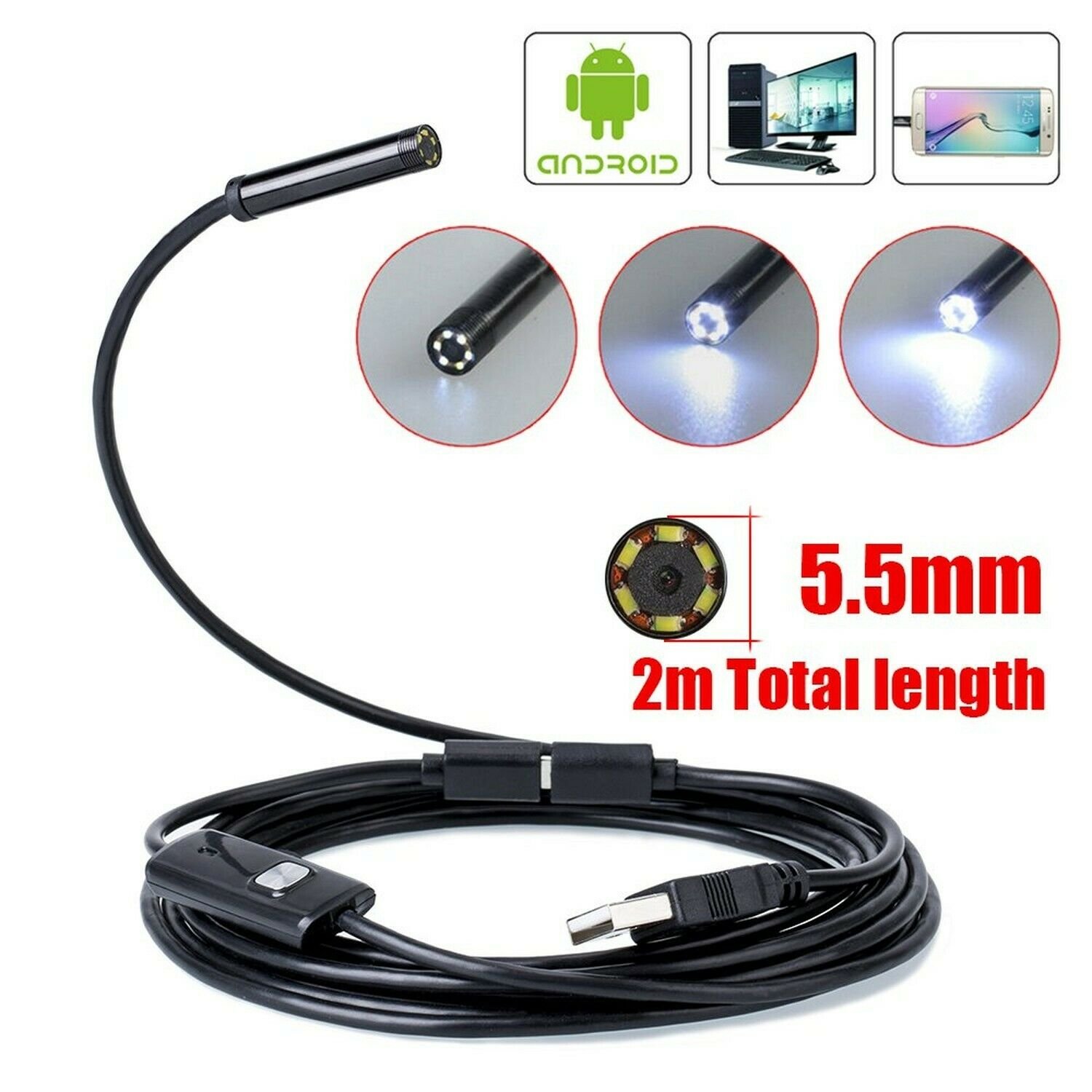 Zipom USB Endoscope Inspection Camera 5.5mm Android Borescope Inspection HD C...