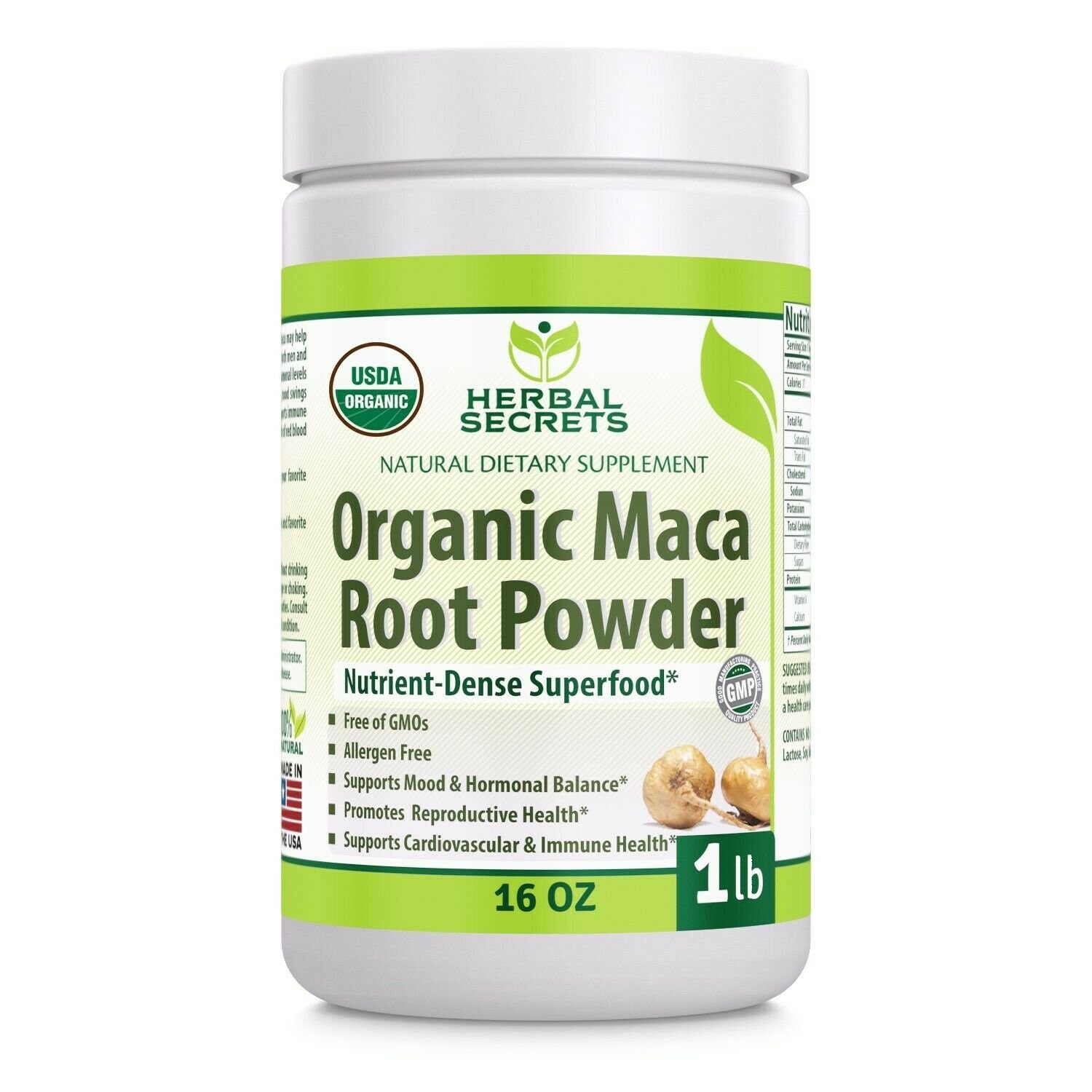 Herbal Secrets USDA Certified Organic Maca Root Powder- 16 oz (1 lb)- GMO Fre...