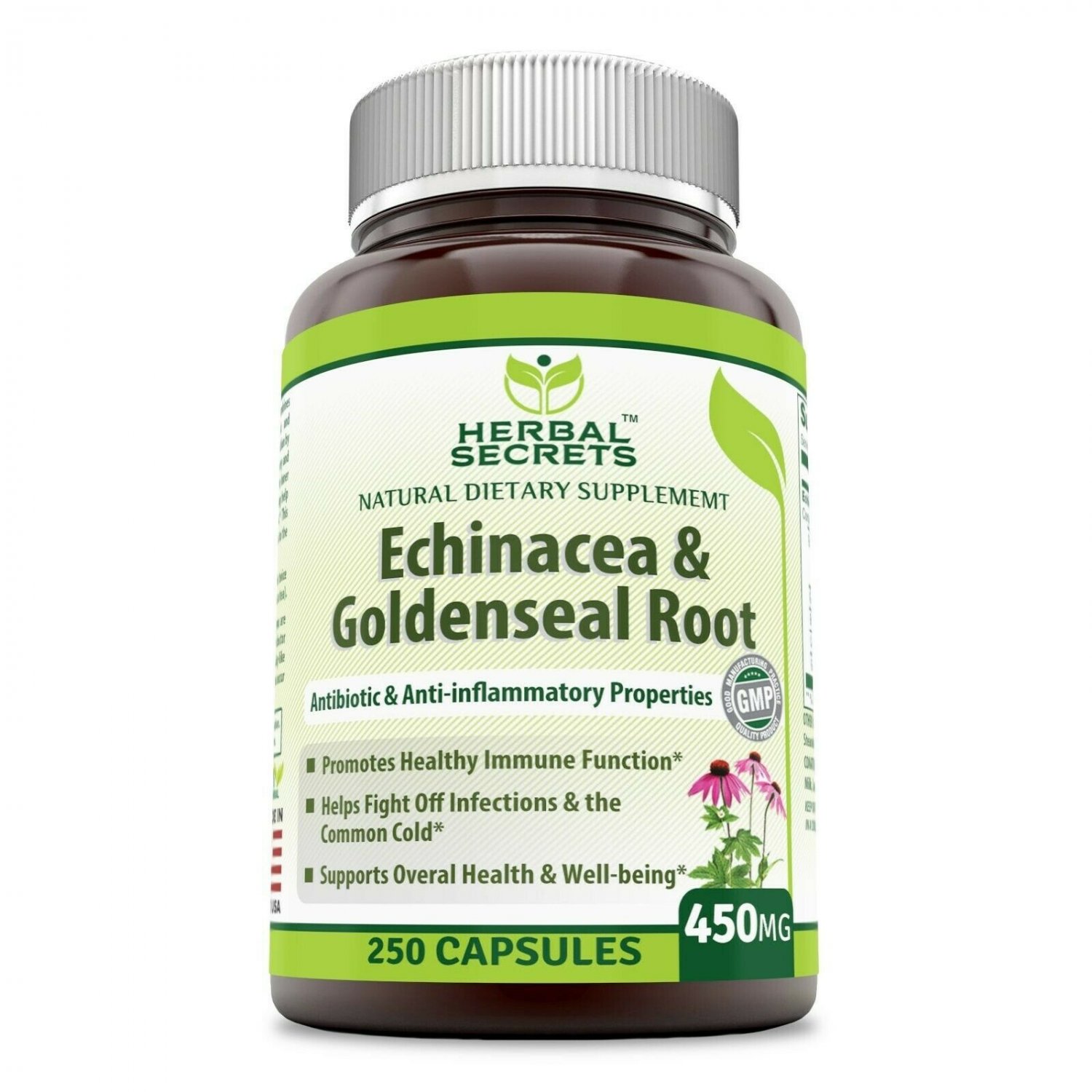Herbal Secrets Echinacea & Goldenseal Root 450 Mg Capsules (Non-GMO) -Support...