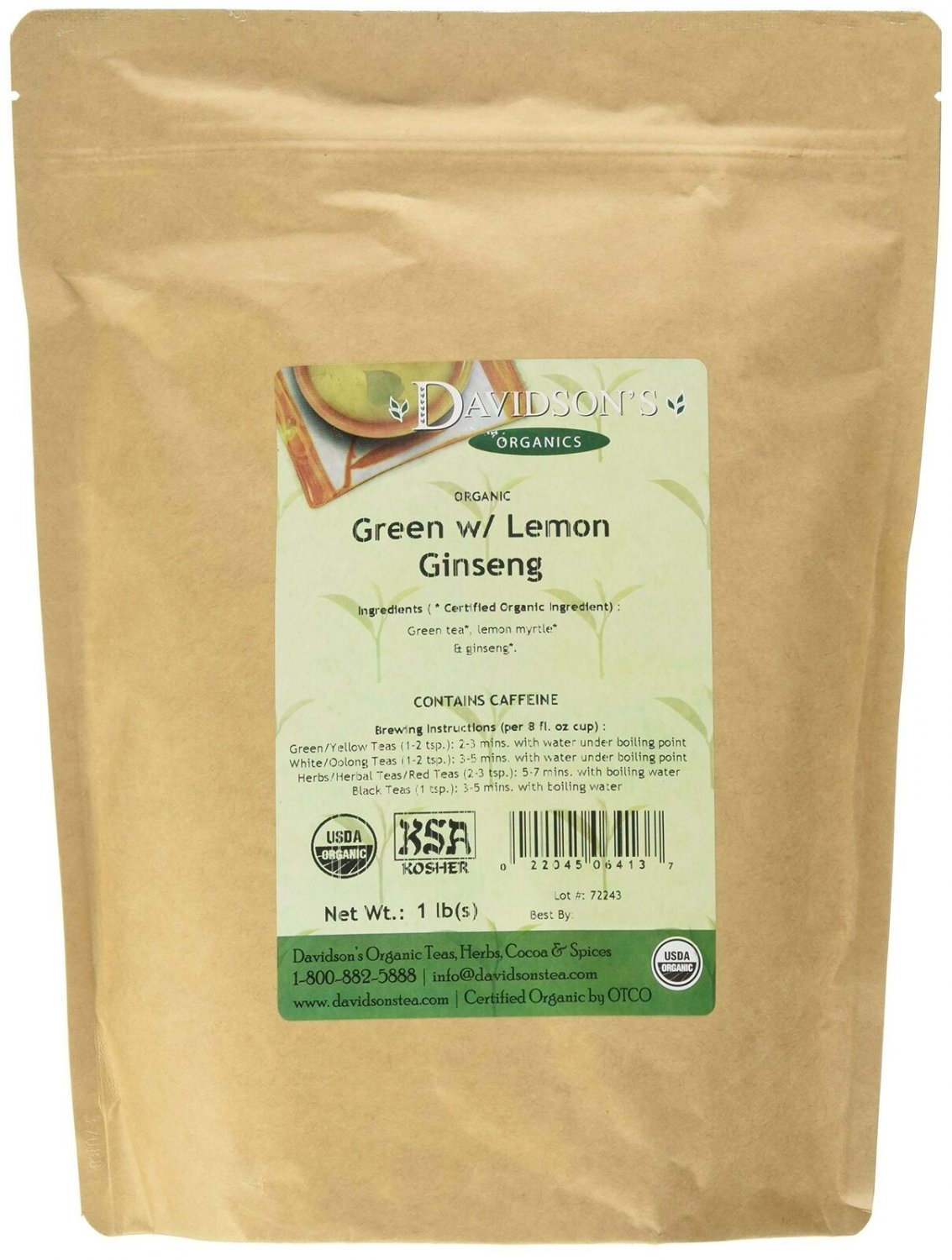 Davidson's Tea Bulk, Green with Lemon Ginseng, 16-Ounce Bag