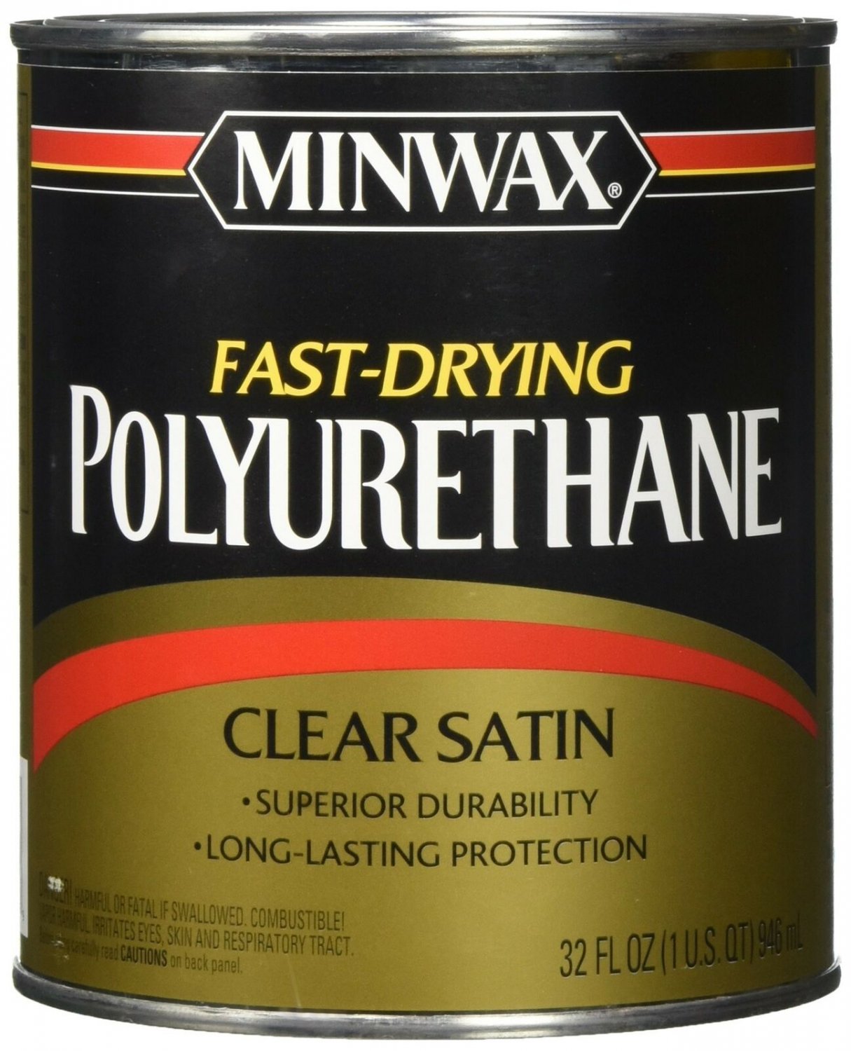Minwax 63010444 Fast Drying Polyurethane Clear Finish, quart, Satin Regular