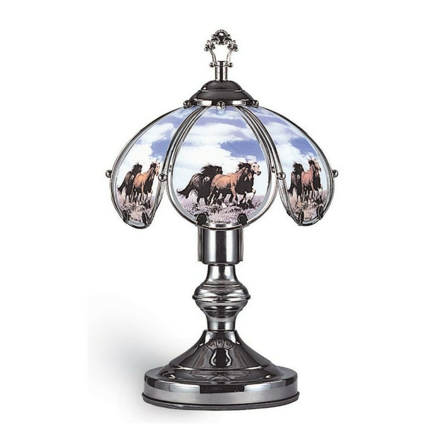 OK Lighting OK-603C-HO6 Touch Lamp with Horse Theme, 14" x 9" x 9", Black Chr...