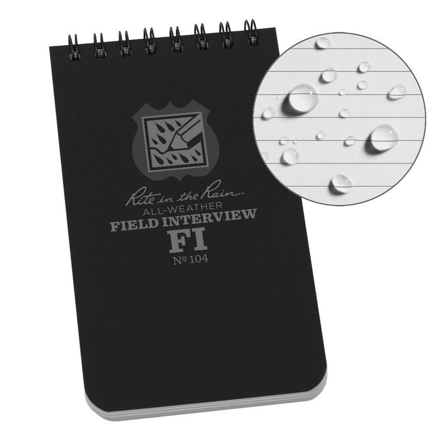 Rite In The Rain Weatherproof Field Interview Notebook, 3" x 5", Black Cover,...