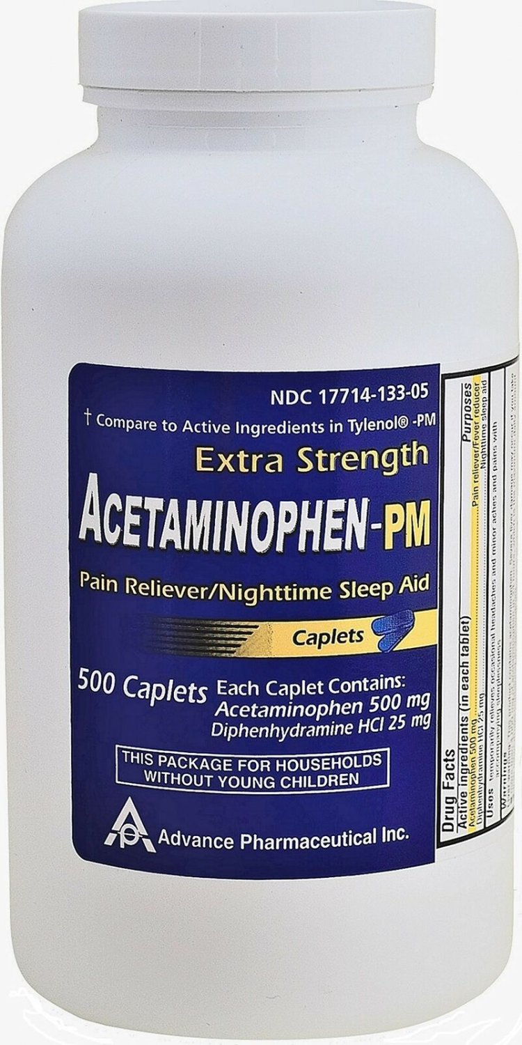 Acetaminophen PM 500 Caplets Generic for Tylenol PM Extra Strength Pain Relie...