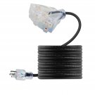 15 FT 14/3 Outdoor Extension Cord - Rubber, Flexible, Triple Outlet, Black Wi...