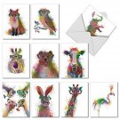 Funky Rainbow Wildlife, Box of 10 Painted Watercolor Note Cards w/ Envelopes ...