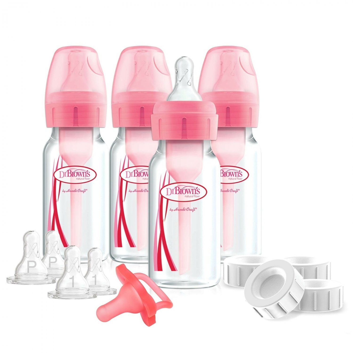 Dr. Brown's Options Slow Flow Bottle Set for Breastfed Baby, 4 Ounce, Pink
