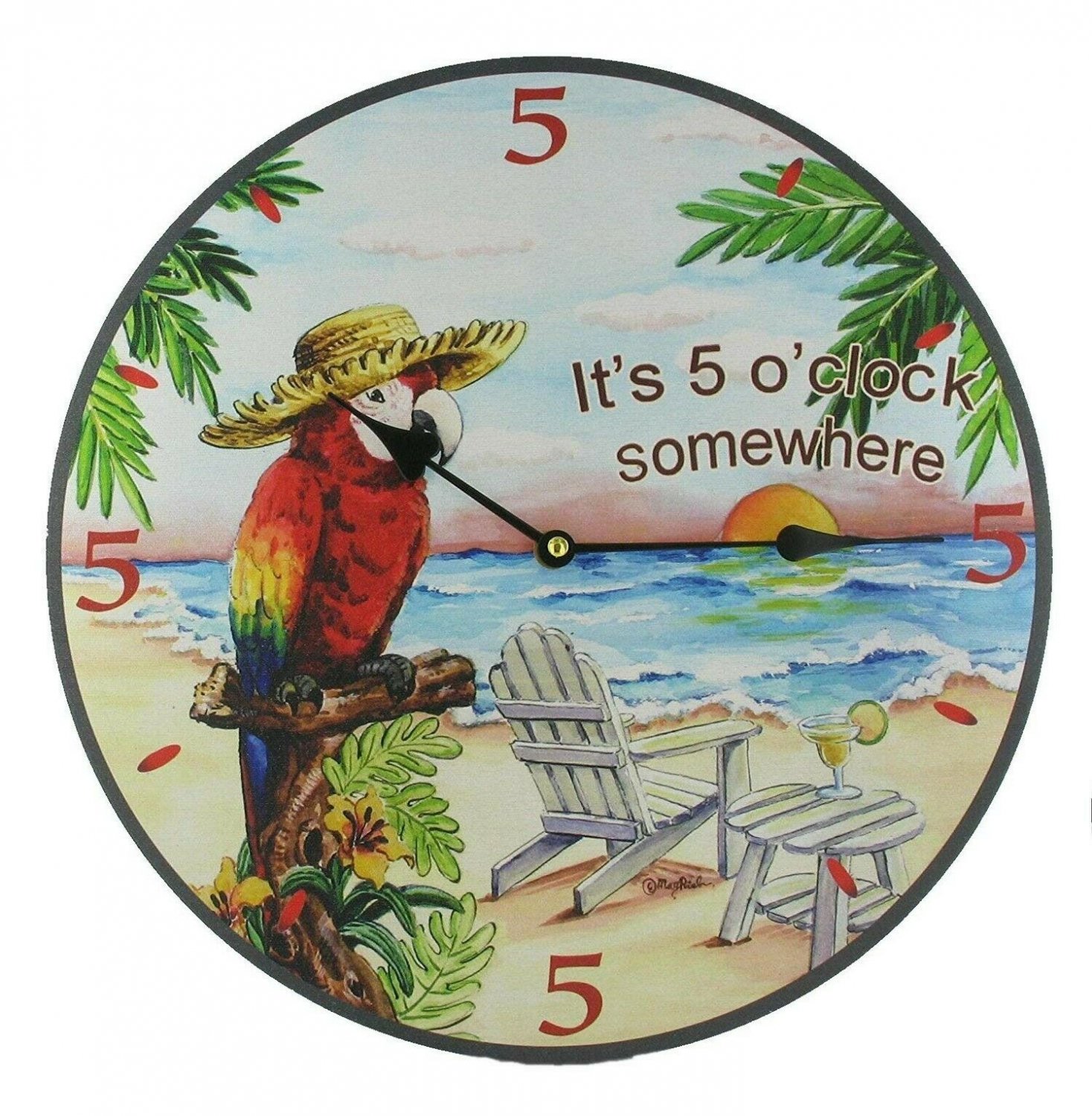 Macaw Parrot Wall Clock Tropical Theme Design