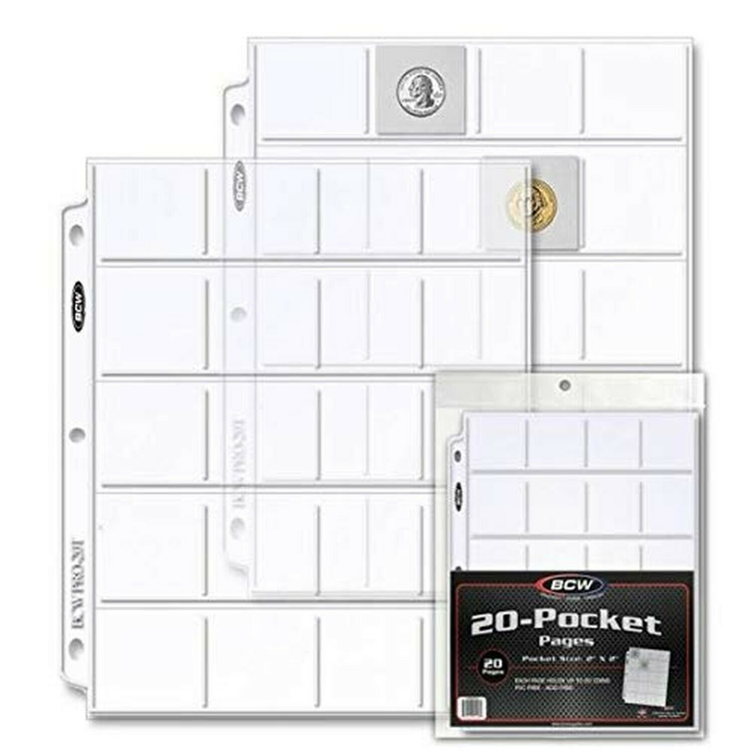 BCW Pro 20-Pocket Pages, Pocket Size: 2" x2", 20 Pages - Coin Collecting Supp...