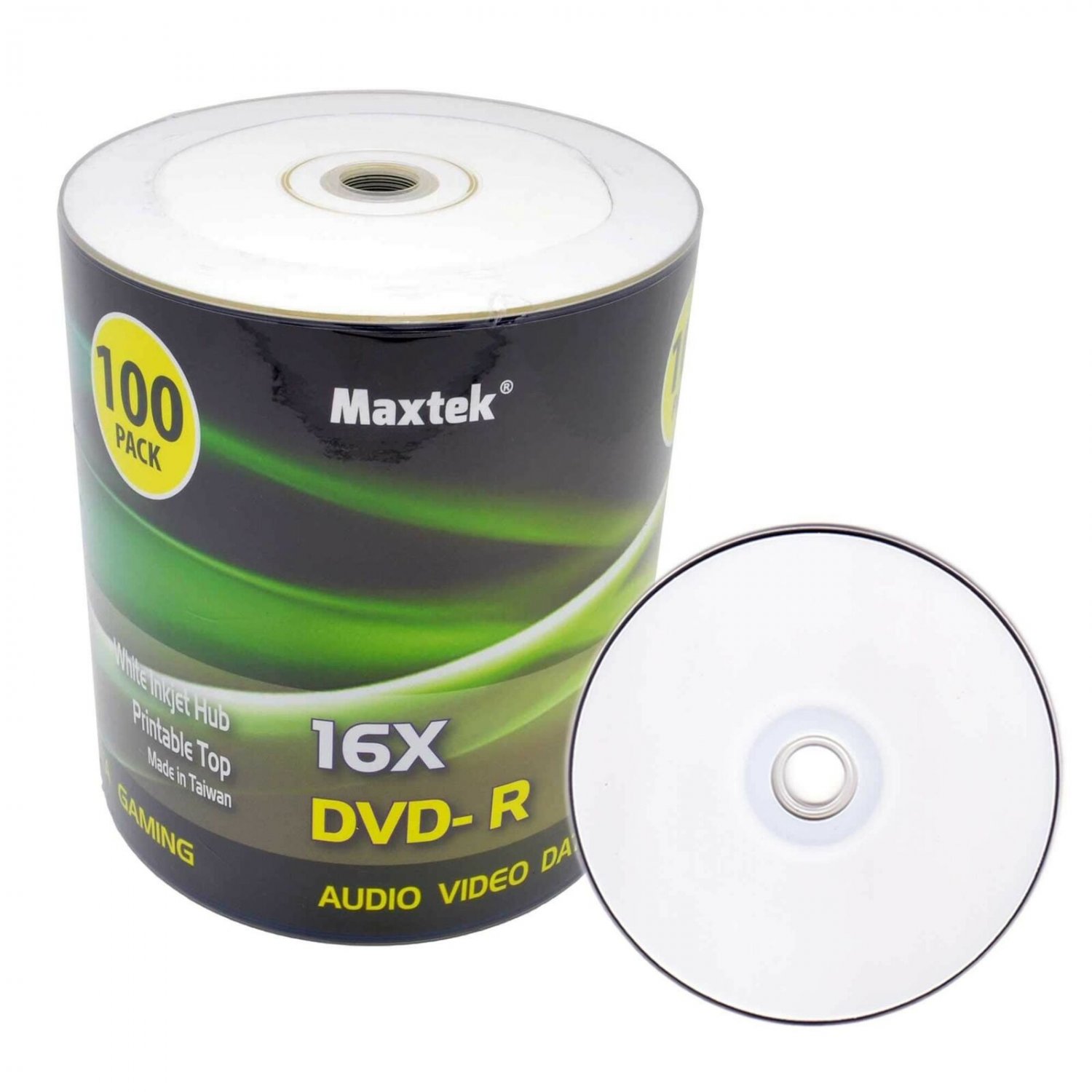 Maxtek Premium Grade White Inkjet HUB Printable DVD-R DVDR 16x Blank Disc, 4....