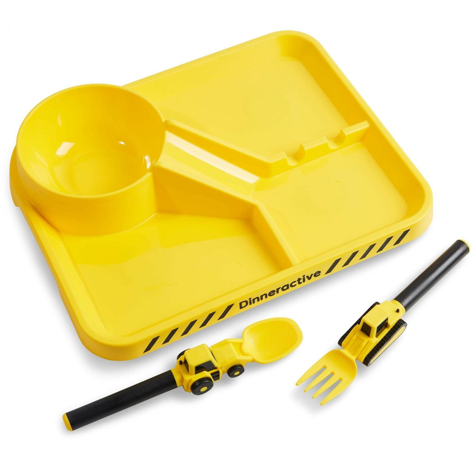 Dinneractive Dining Set For Kids - 3 PC Construction Themed Dinnerware - Trac...