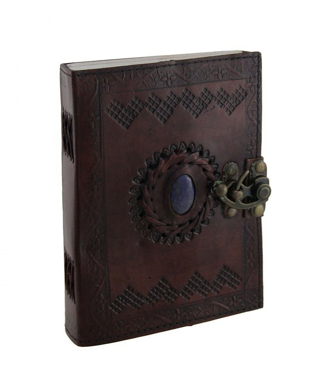 Embossed Leather Blue Stone 120 Page Unlined Journal with Clasp
