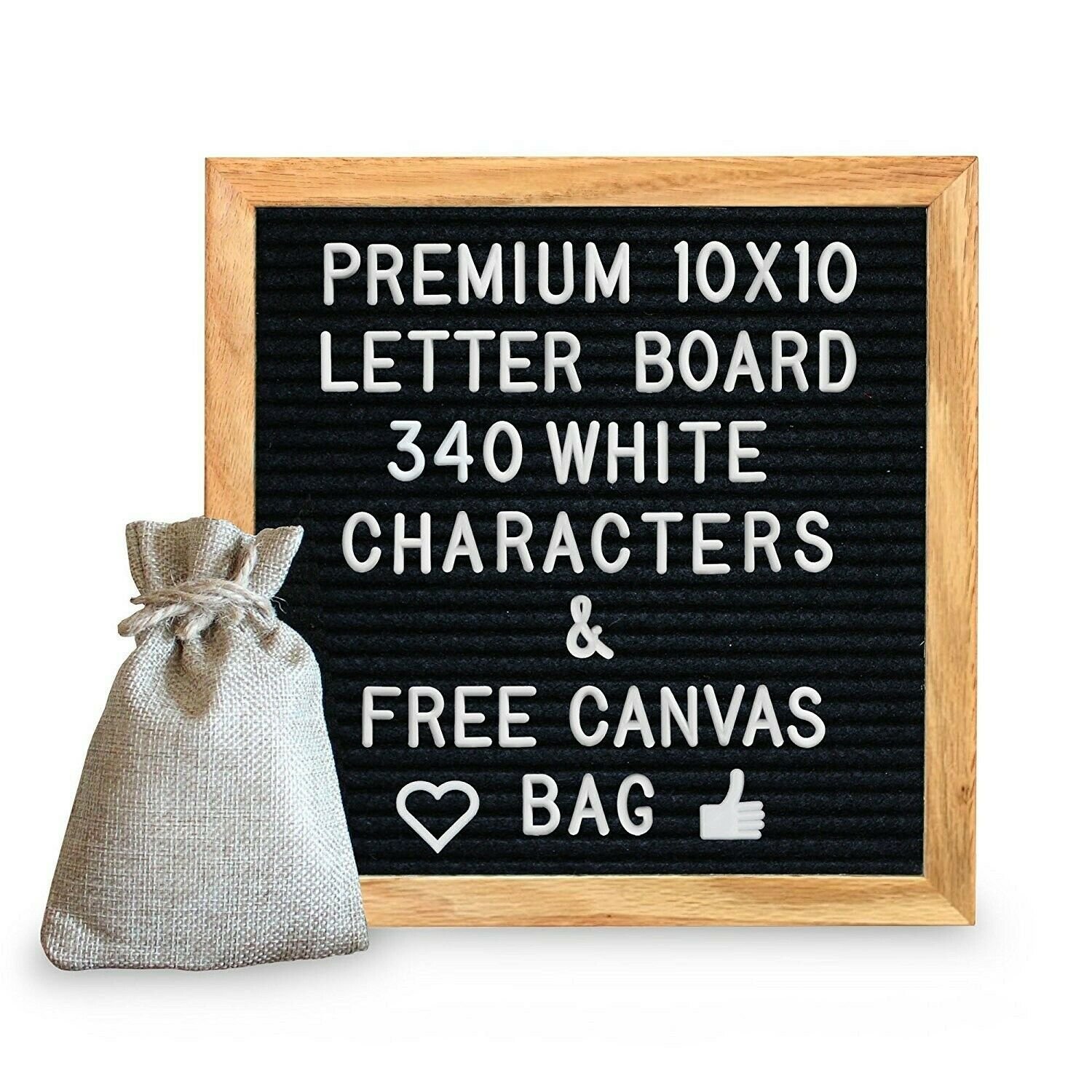 10 x 10 Premium Solid Oak Framed Changeable Letter Board, With Free Canvas Ba...