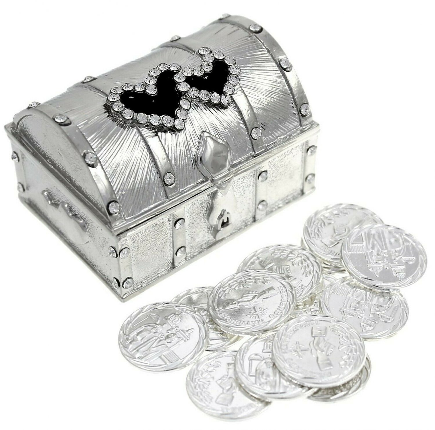 Wedding Unity Coin Set - Arras de Boda - Treasure Double Heart Chest Box with...