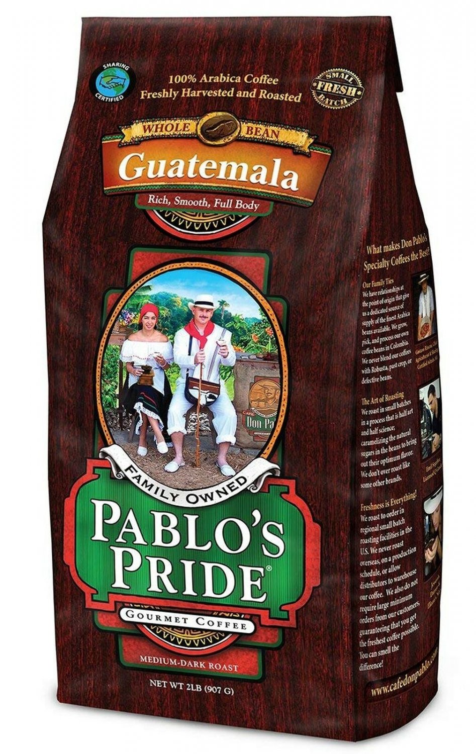 2LB Pablo's Pride Gourmet Coffee - Guatemala - Medium-Dark Roast Whole Bean C...