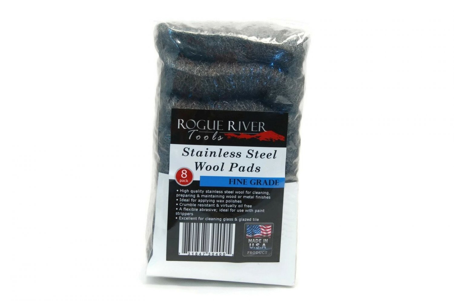 Stainless Steel Wool 8 Pad Pack (Fine) Oil Free Manufacturing - Made in USA!