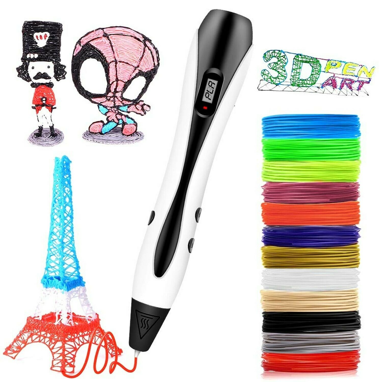 3D Printing Pen with PLA Filament Refills,3D Drawing Pen with Led Display, Sa...