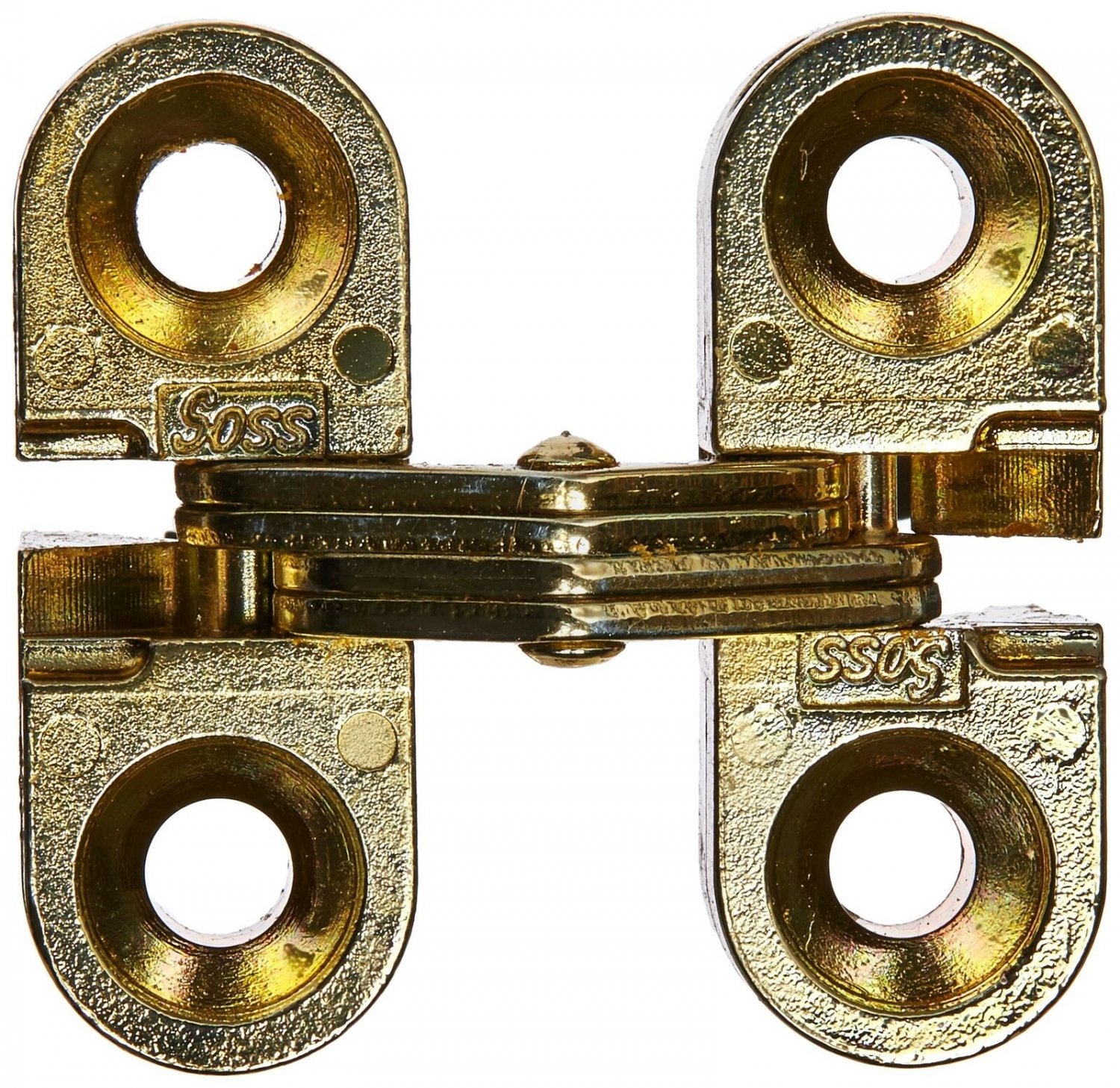 SOSS Mortise Mount Invisible Hinges with 4 Holes, Zinc, Satin Brass Finish, 1...