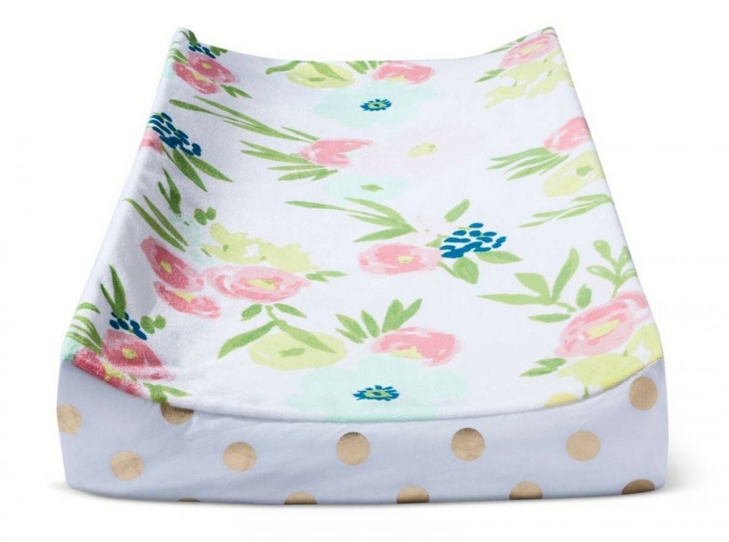 Cloud Island Plush Diaper Changing Pad Cover Floral and Gold Dots,Blue