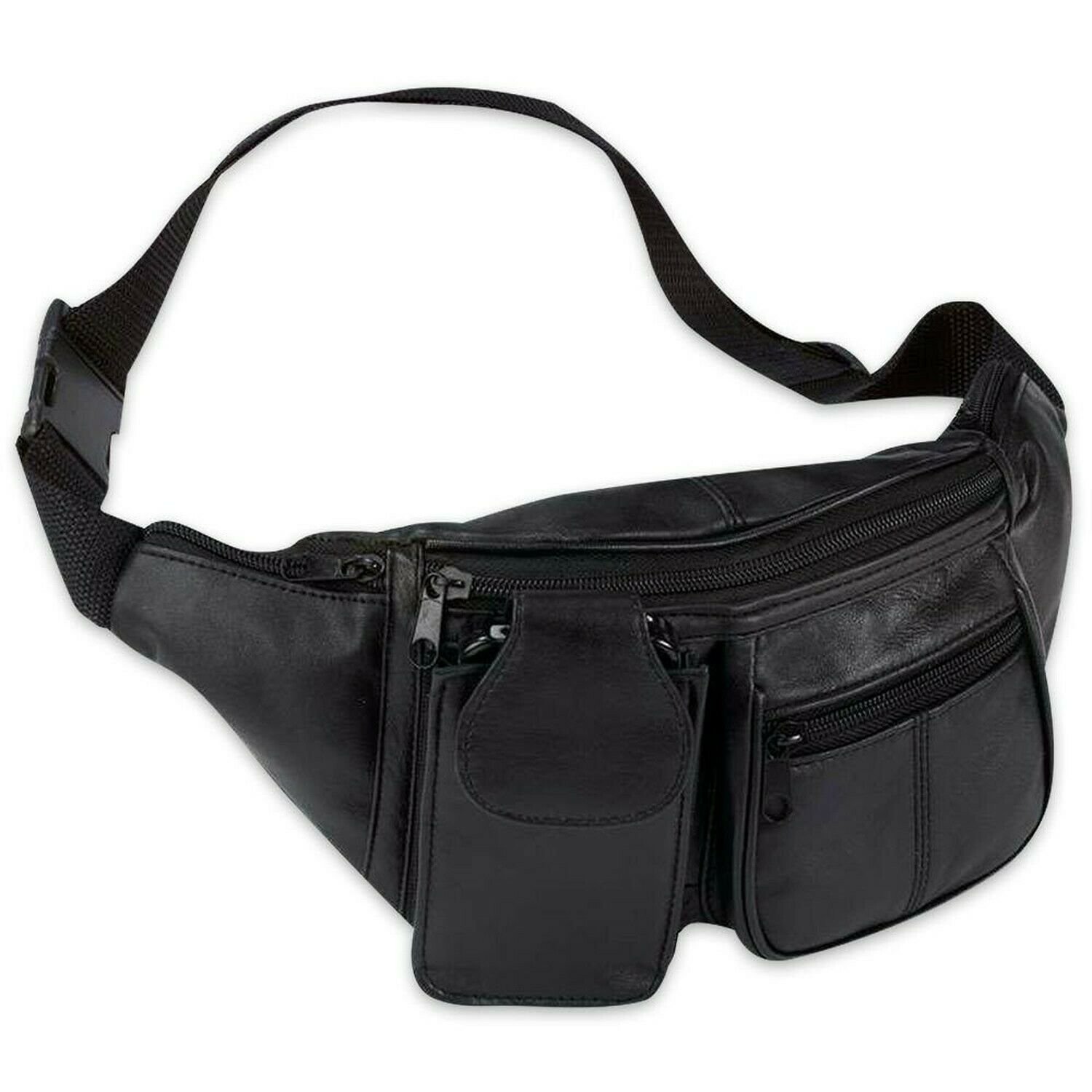 Embassy Solid Genuine Lambskin Leather 6-Pocket Waist Bag