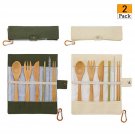 2 Pack Natural Bamboo Travel Cutlery Kit include Knife, Fork, Spoon, Straw an...