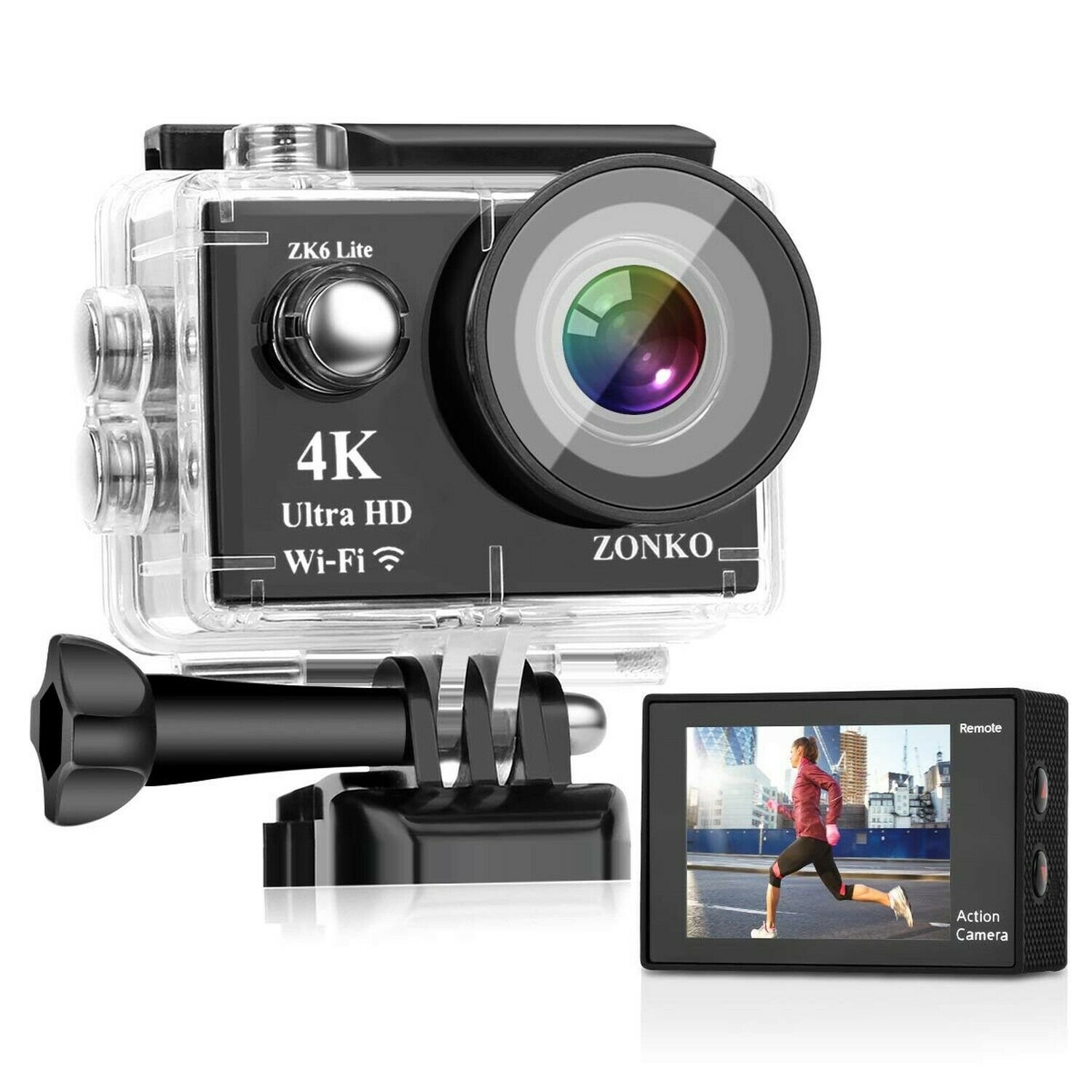 Action Camera ZONKO 4K 16MP 4X Zoom Wi-Fi Sports Camera 2" LCD Remote Control...