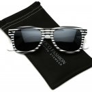 Black & White Striped Horn Rimmed Retro Sunglasses White - Black 50 Millimeters