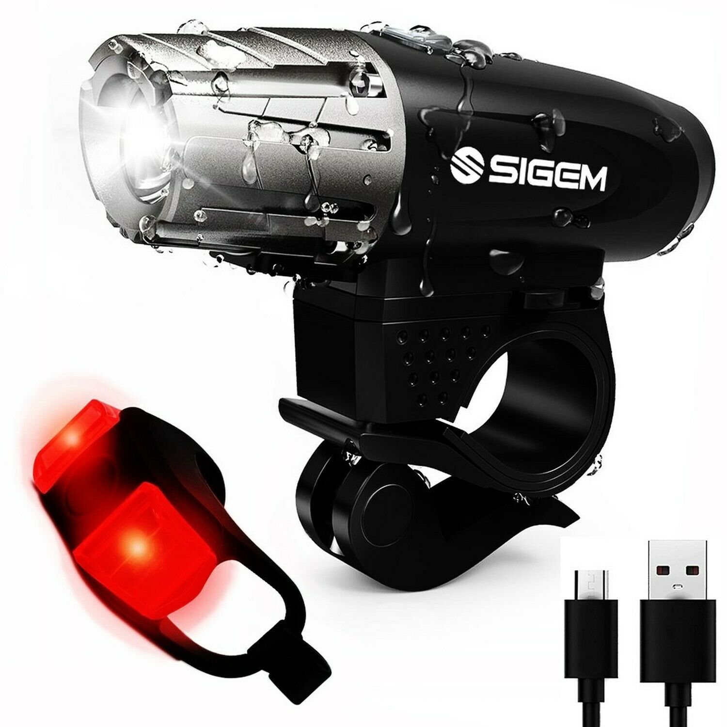 SIGEM Bike Light Set, Ultra Bright, USB Rechargeable, Premium LED Front Headl...