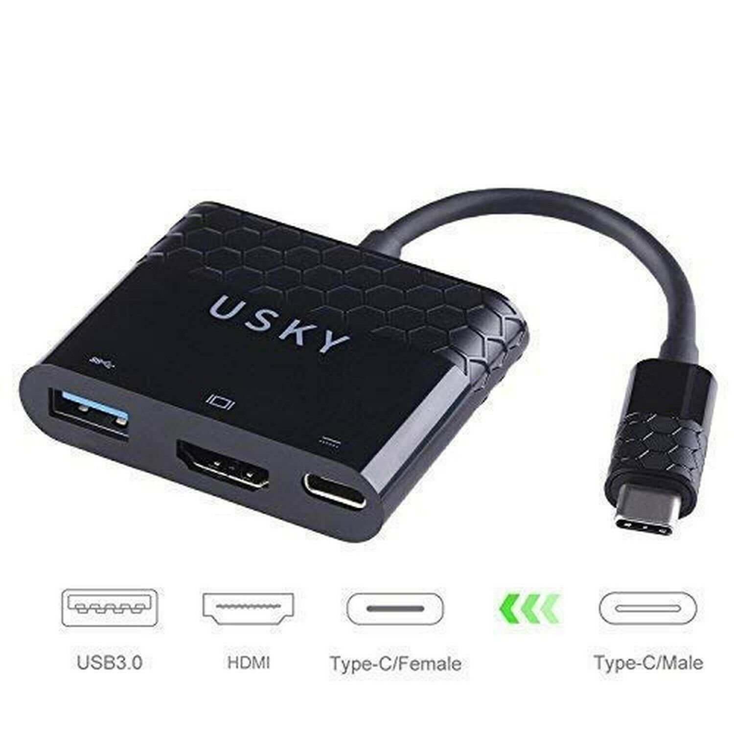 USB-C to HDMI Multiport Adapter, USKY Type-C to HDMI/USB-3.0/USB-C/F Adapter,...