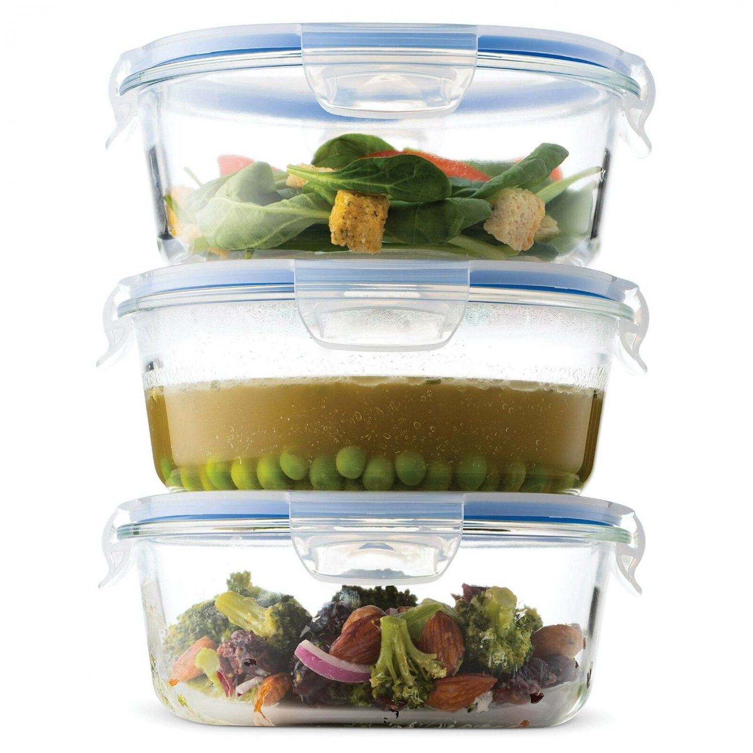 Superior Glass Round Meal Prep Containers -3pk (32oz) BPA-free Airtight Food ...