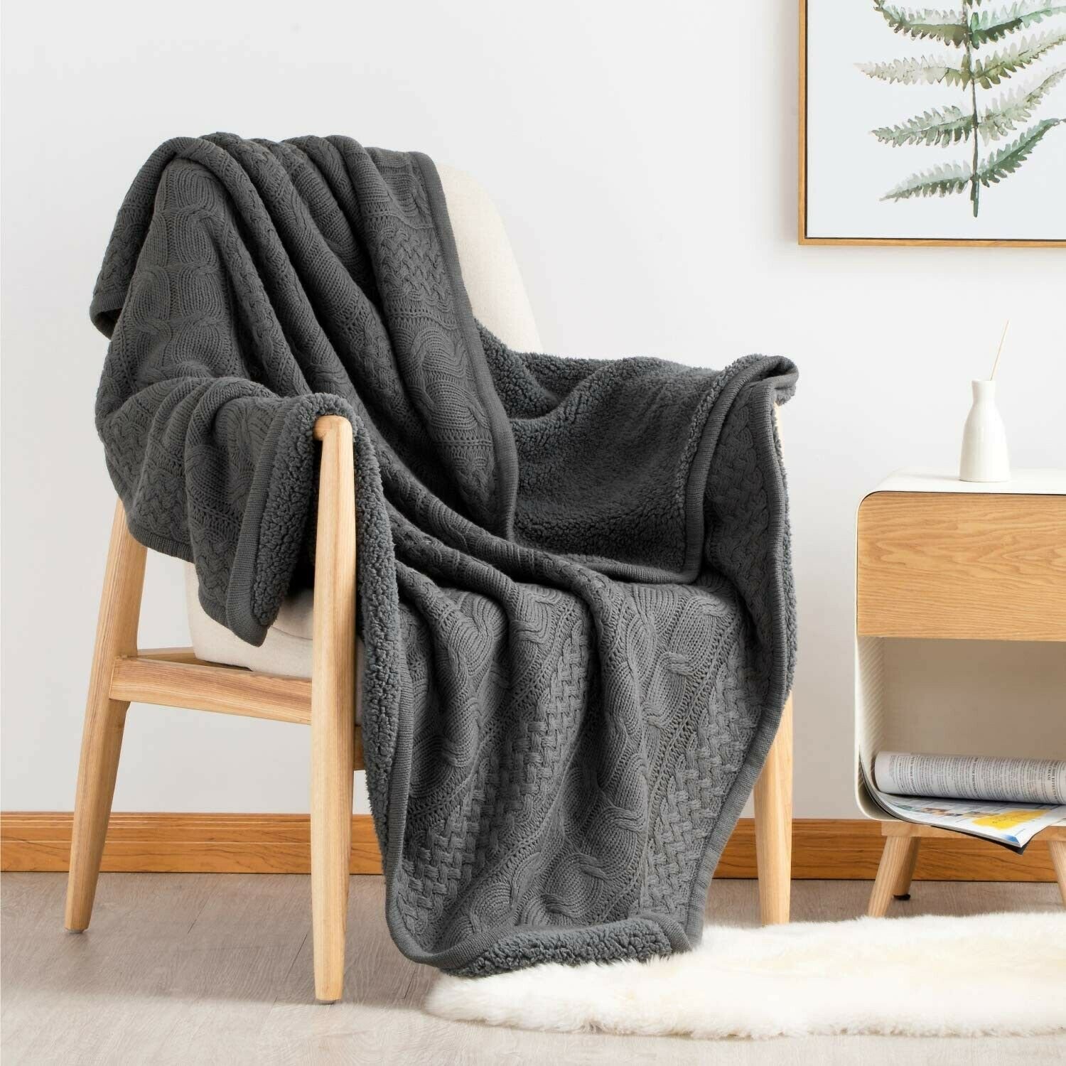 Bedsure Knitted Sherpa Throw Blanket for Sofa and Couch - Soft & Cozy Knit-Sh...