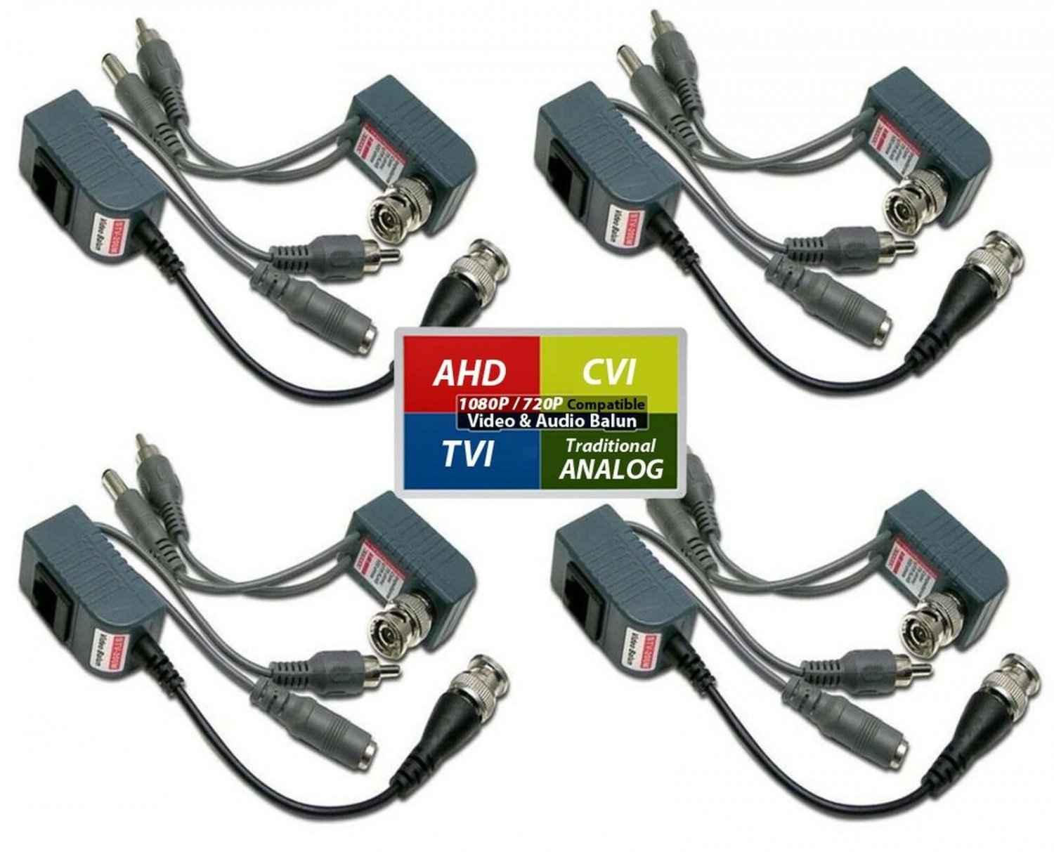 Evertech 4 Pairs HD Video Audio Power Balun Compatible with 1080P/720P TVI AH...
