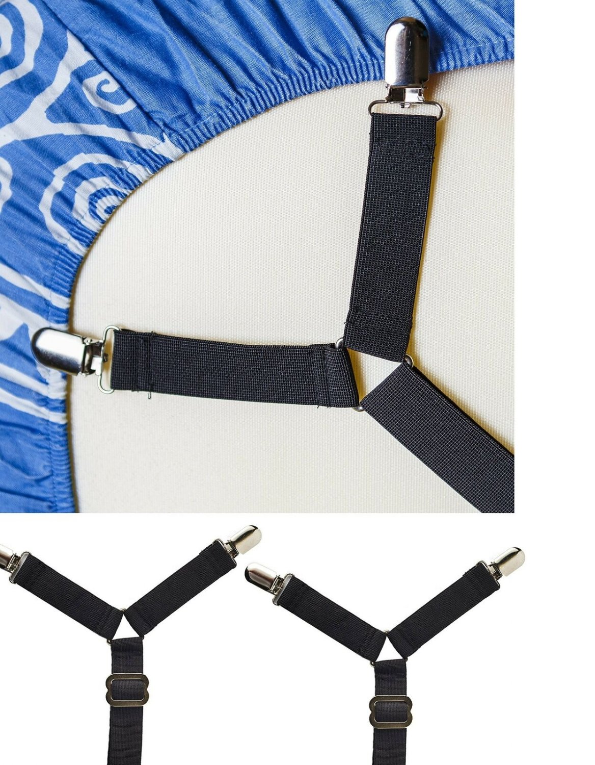 FeelAtHome Bed Sheet Holder Straps Criss-Cross - Pack of 2 Sheet Straps Suspe...