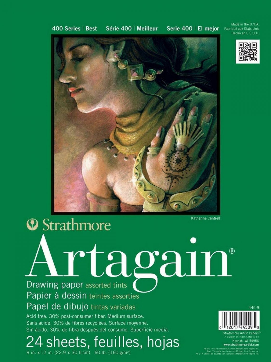 Strathmore 400 Series Artagain Pad, Assorted Tints, 9"x12" Glue Bound, 24 She...
