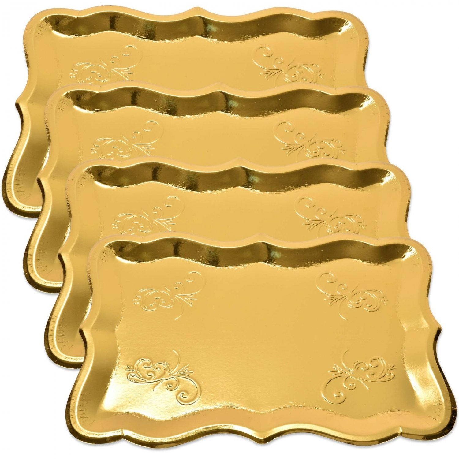 10 Gold Rectangle Trays for Dessert Table Serving Parties 9" x 13" Heavy Duty...