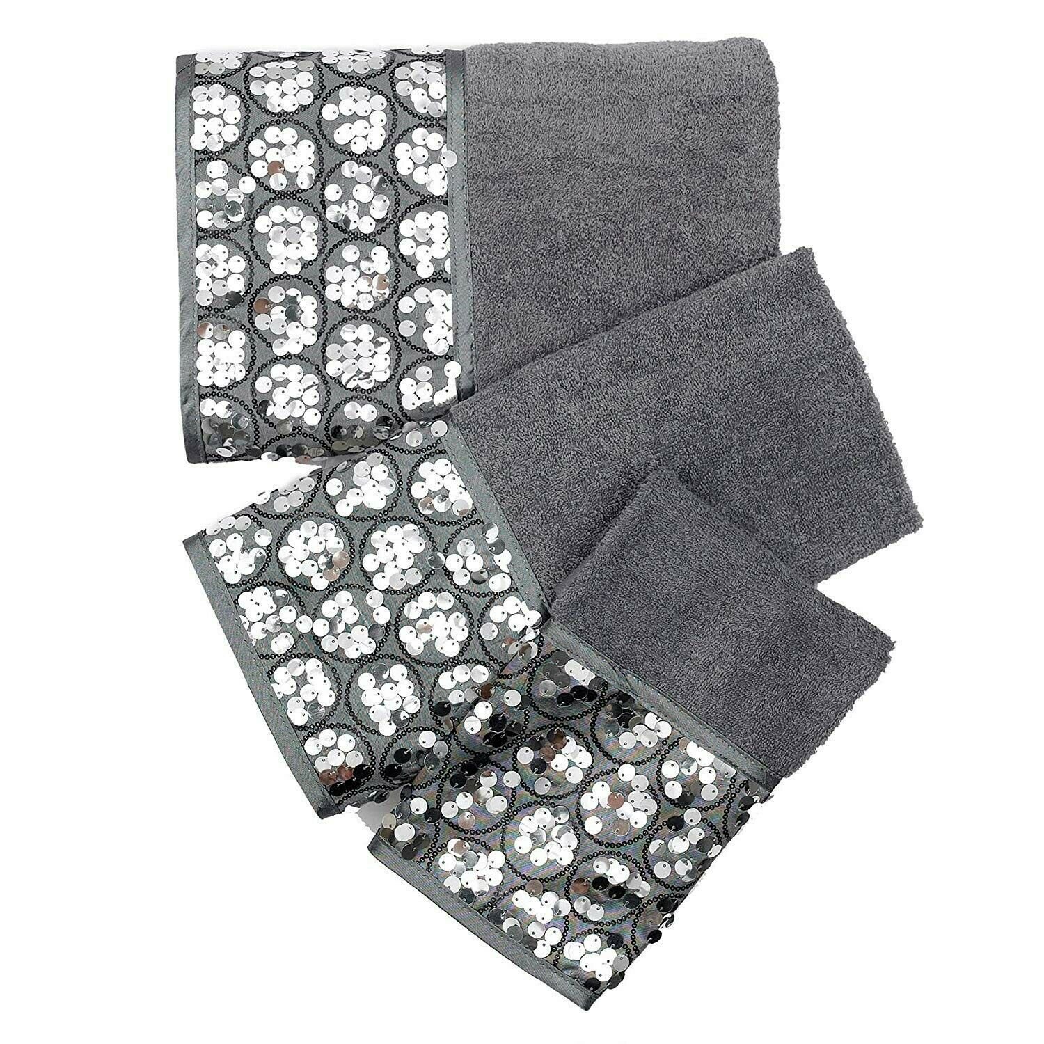 Popular Bath Bath Towels, Sinatra Collection, 3-Piece Set, Silver Towel Set