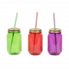 DEI Assorted Plastic 16 oz. Mason Jar with Lid & Straw, Set of 3