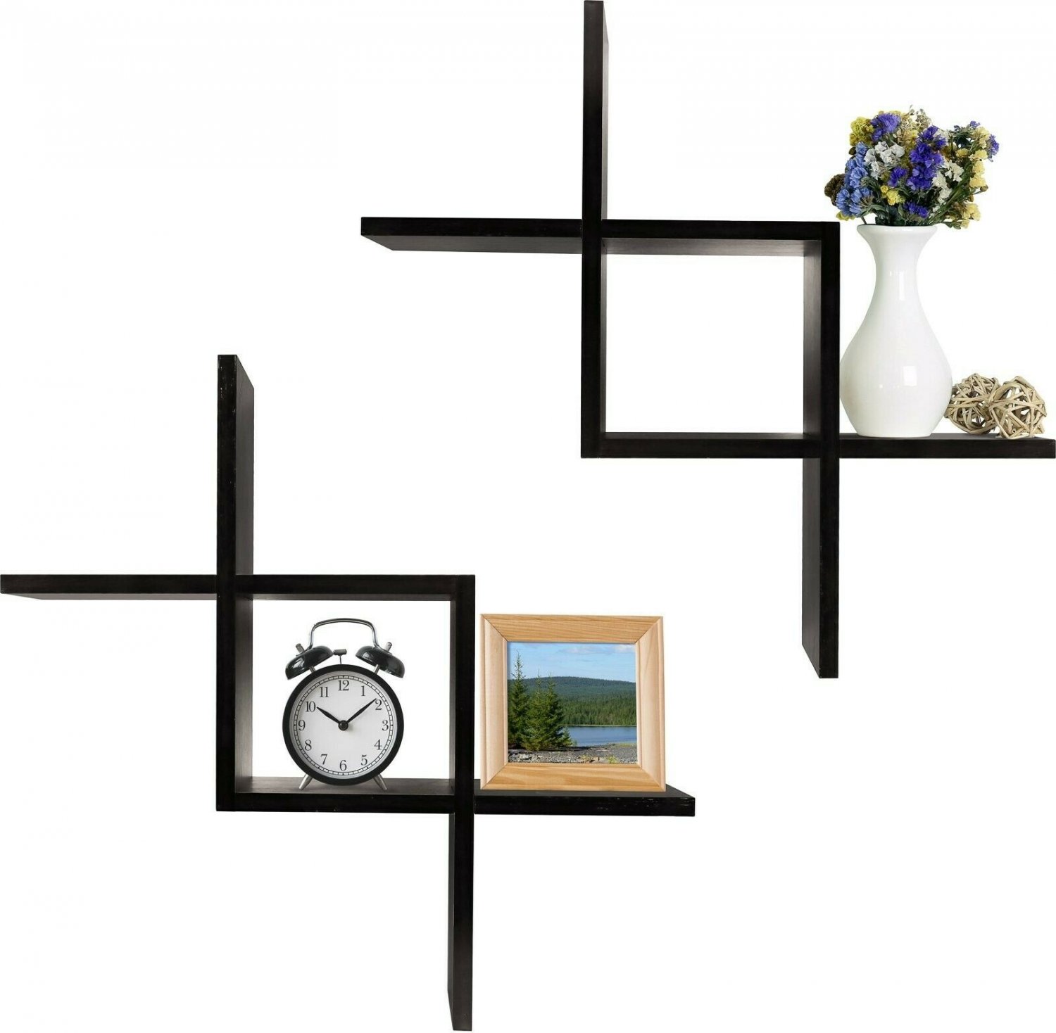 Greenco Criss Cross Intersecting Wall Mounted Floating Shelves- Espresso Finish