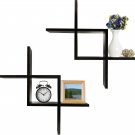 Greenco Criss Cross Intersecting Wall Mounted Floating Shelves- Espresso Finish