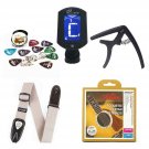 Acoustic Guitar Accessories Kit With Tuner, Capo and Strings, Picks & Pure Co...