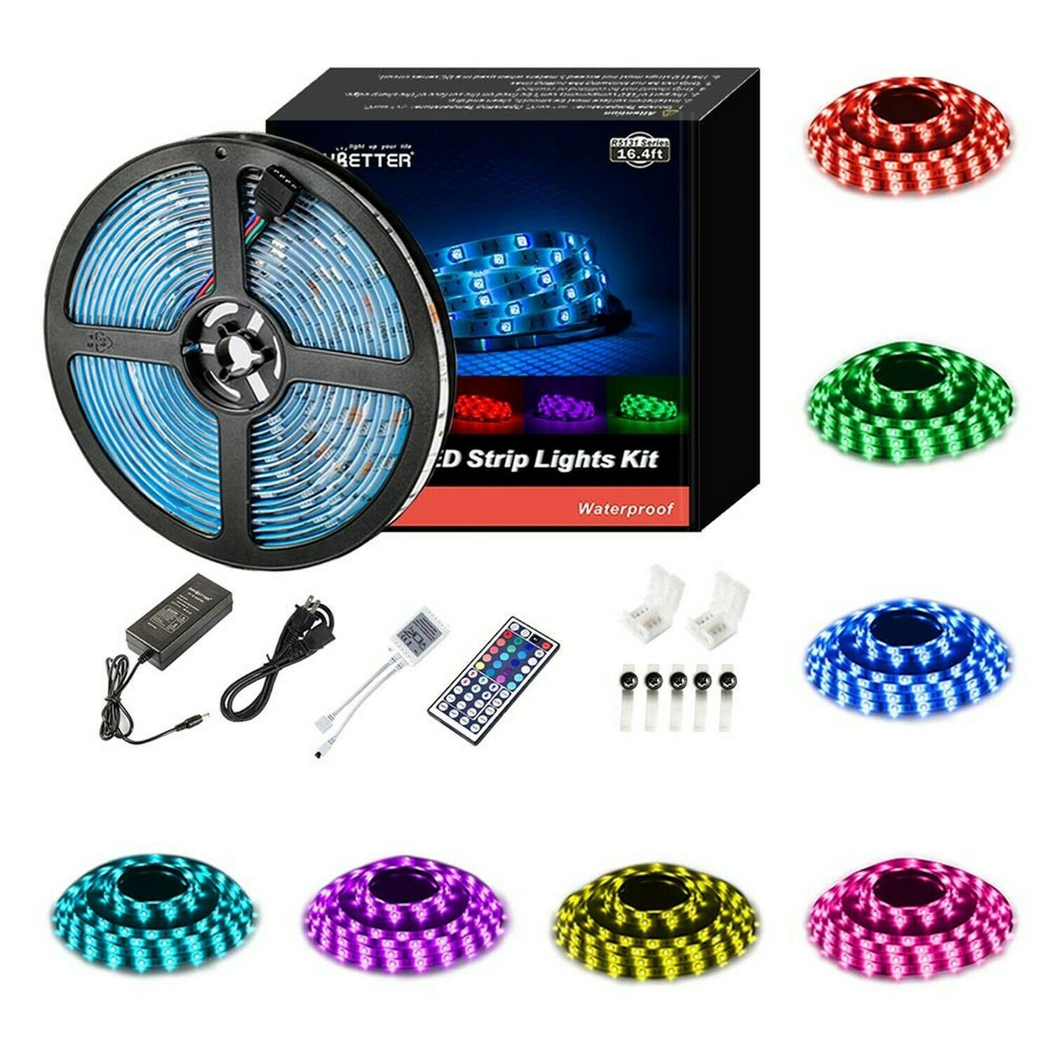 Led Strip Lights Waterproof 16.4ft 5m Flexible Color Changing RGB SMD 5050 15...