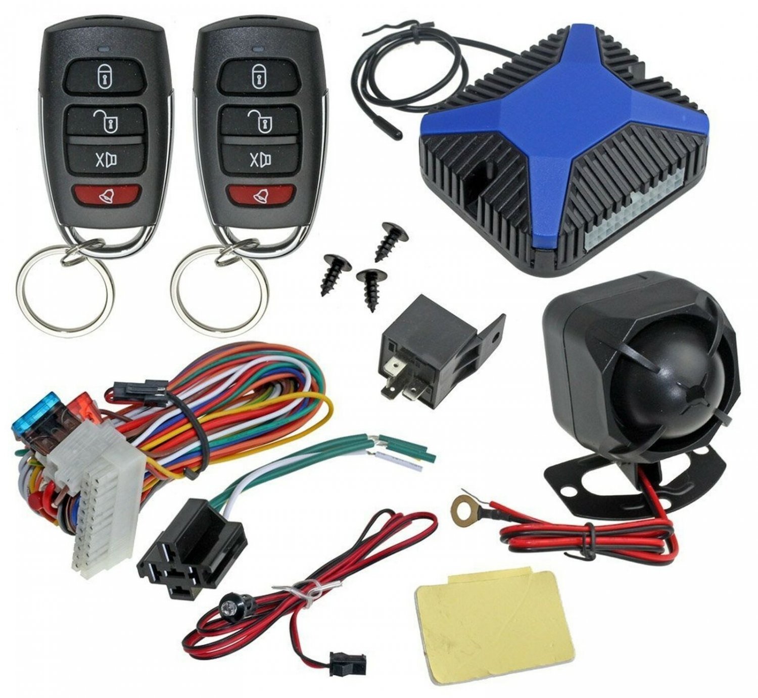 InstallGear Car Alarm Security & Keyless Entry System, Trunk Pop with Two 4-B...